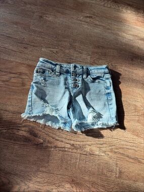 Celebrity Pink Light Blue Distressed Denim Shorts